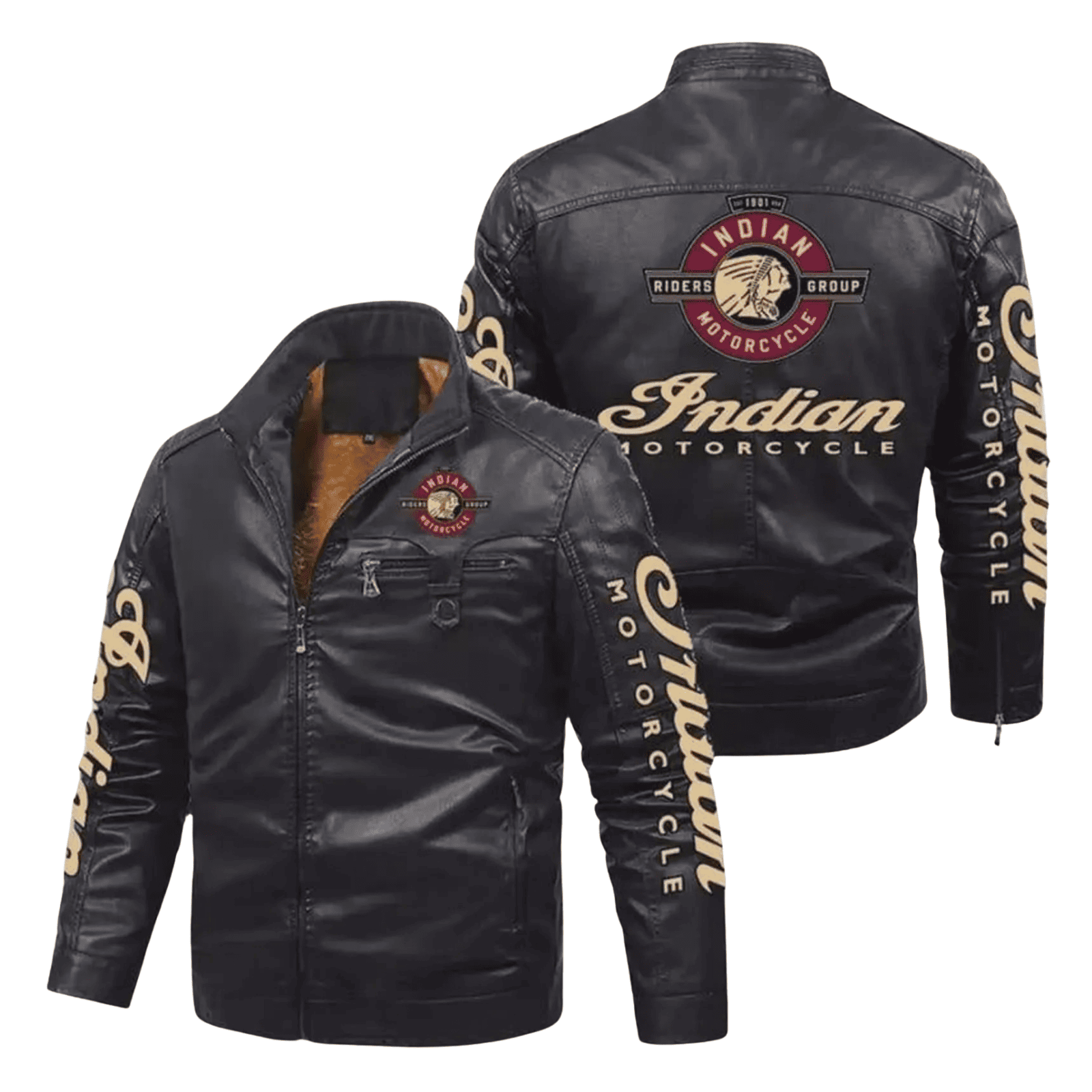 indian_embroidered_1901_1 Men’s Indian Motorcycle Leather Jacket Embroidered Black Men's Textile 1901 V2 Biker Jacket - Image 1