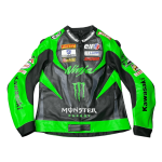 Handmade Men’s Kawasaki Ninja Green Monster Leather Motorcycle Jacket - Image 3