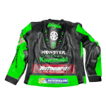 Handmade Men’s Kawasaki Ninja Green Monster Leather Motorcycle Jacket - Image 4