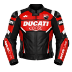 Ducati Corse Style Leather Motorcycle Jacket Black Red CE Armored Racing Jacket