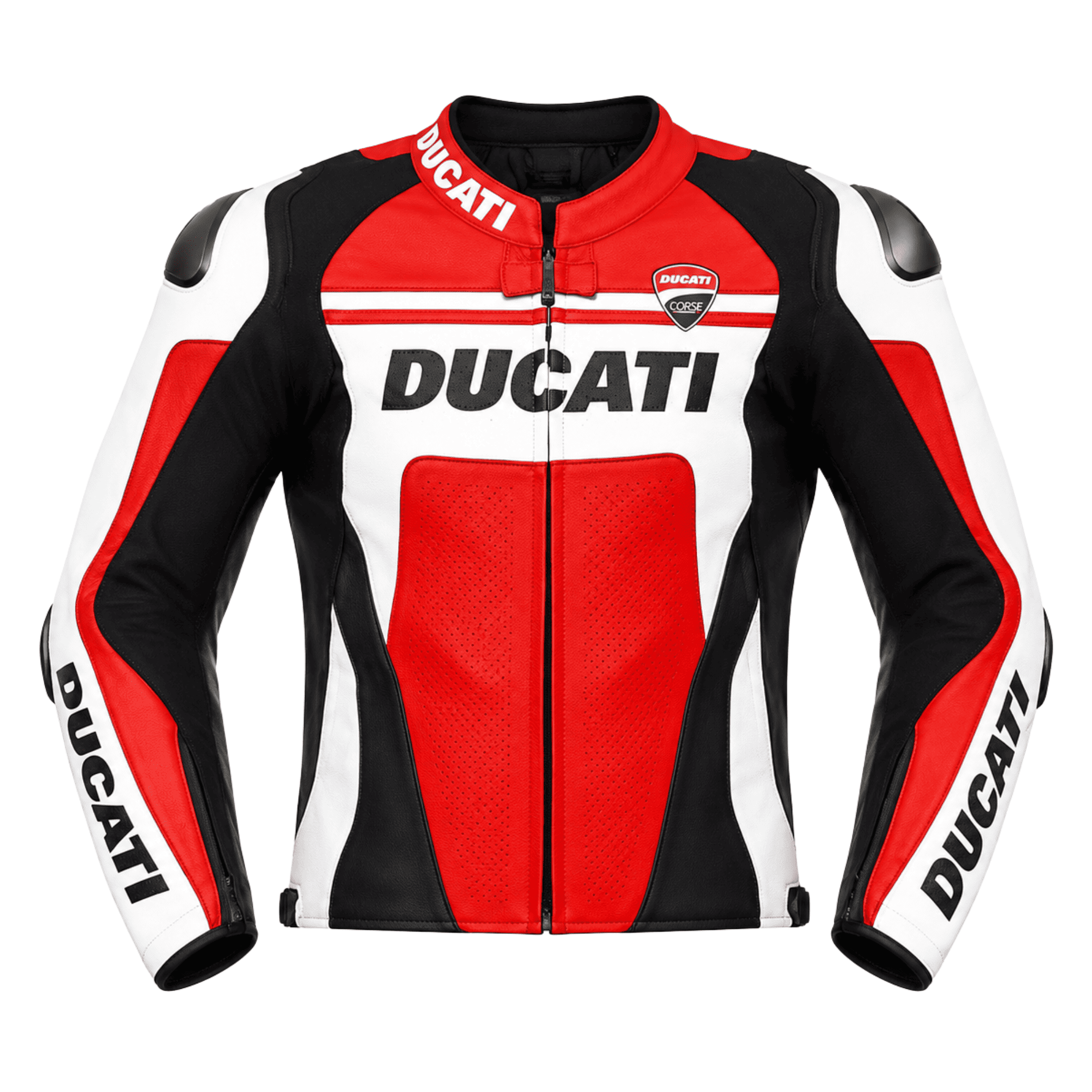 Ducati-Motorcycle-Leather-Jacket-1 Ducati Inspired Leather Motorcycle Jacket Red White CE Armored Racing Jacket - Image 1