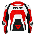 Ducati Inspired Leather Motorcycle Jacket Red White CE Armored Racing Jacket - Image 2