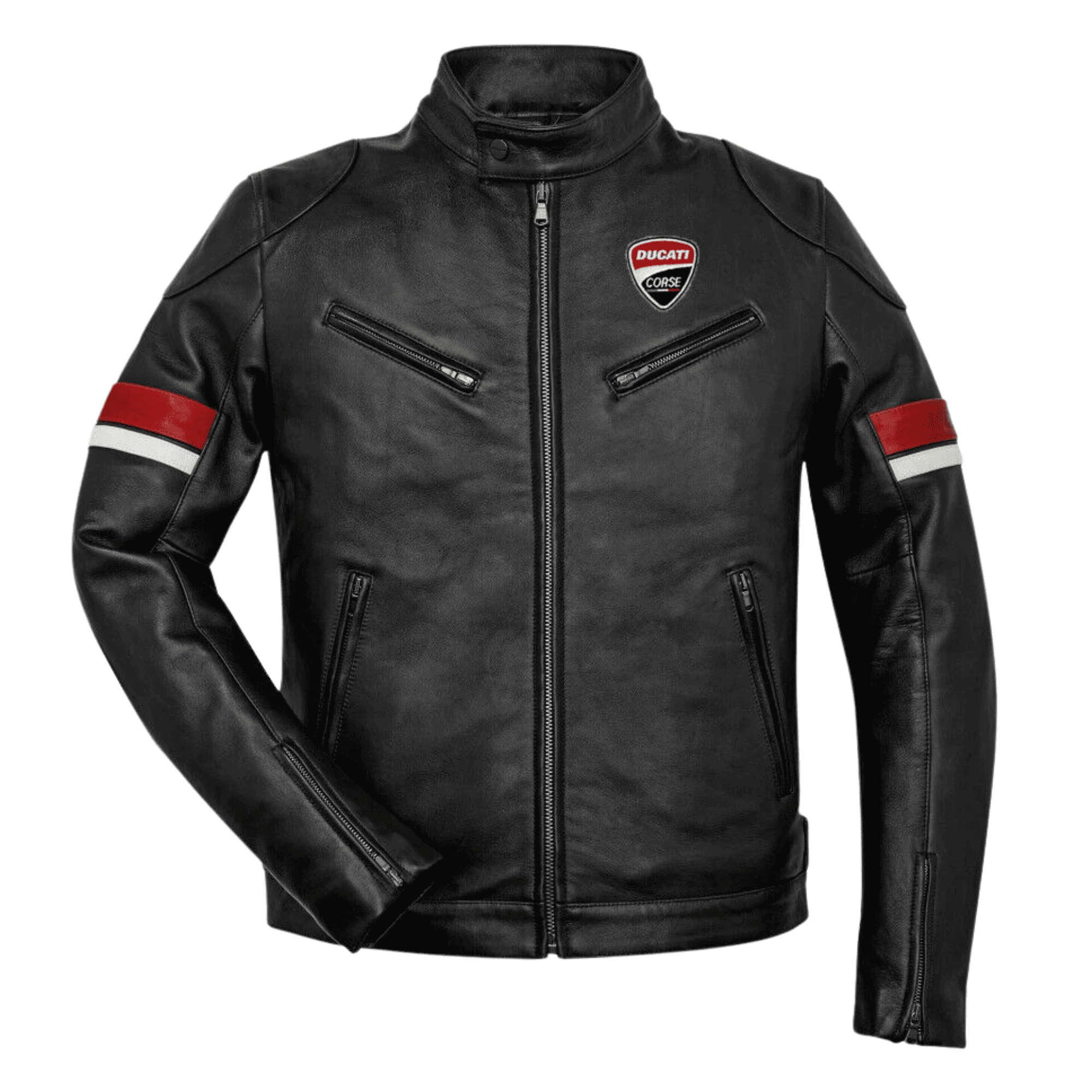 Ducati-Motorcycle-Leather-Jacket-Black-1 Ducati Urban Stripes Leather Jacket Black Motorcycle Biker Riding Jacket - Image 1