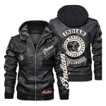 Indian Motorcycle Hooded Leather Biker Jacket Men’s Black Moto Coat