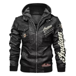 Indian Motorcycle Hooded Leather Biker Jacket Men’s Black Moto Coat - Image 2