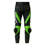 Men’s Kawasaki Racing Leather Motorcycle Pants Black Lime Green CE Knee Armor - Image 2