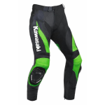 Men’s Kawasaki Racing Leather Motorcycle Pants Black Lime Green CE Knee Armor