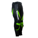 Men’s Kawasaki Racing Leather Motorcycle Pants Black Lime Green CE Knee Armor - Image 4