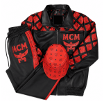 MCM Inspired Leather Tracksuit Set Black Red Jacket Pants with Leather Hat
