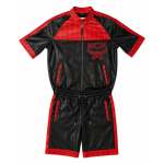 MCM Inspired Black Red Leather Tracksuit Jacket and Shorts Set