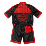 MCM Inspired Black Red Leather Tracksuit Jacket and Shorts Set - Image 2