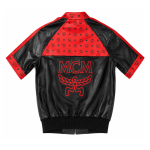 MCM Inspired Black Red Leather Tracksuit Jacket and Shorts Set - Image 3