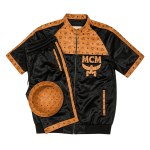 MCM Inspired Black Cognac Leather Tracksuit Jacket and Shorts Set