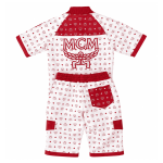 MCM Men’s Red White Monogram Leather Tracksuit T-Shirt Shorts Set with Hat - Image 2