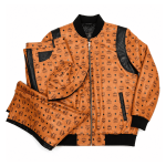 MCM Inspired Real Leather Tracksuit Black Cognac Signature Set with Leather Hat